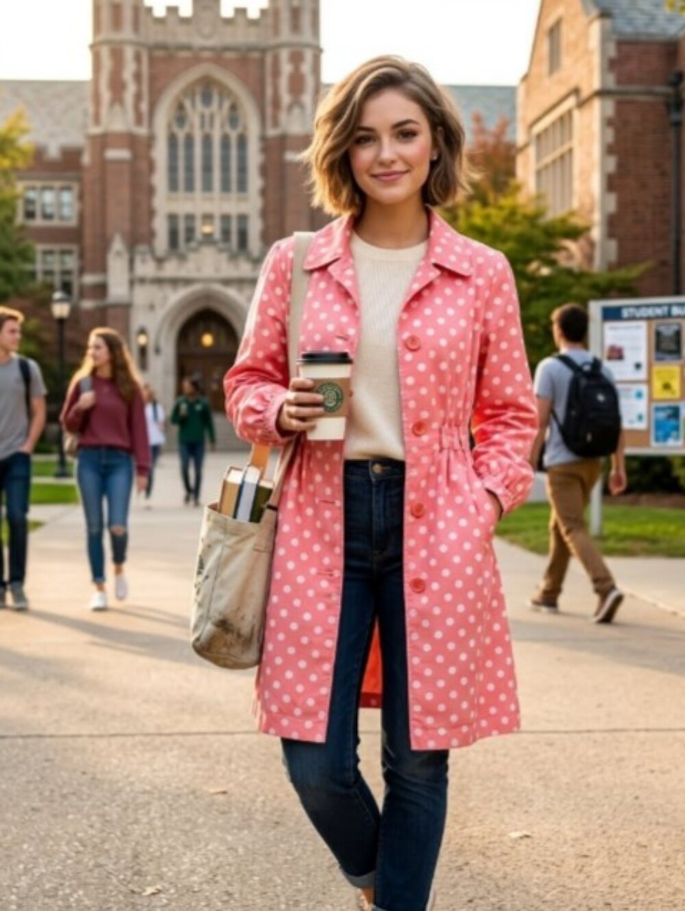 Garnet Hill Coral And Pink Polka Dot Trench Coat Sz 8